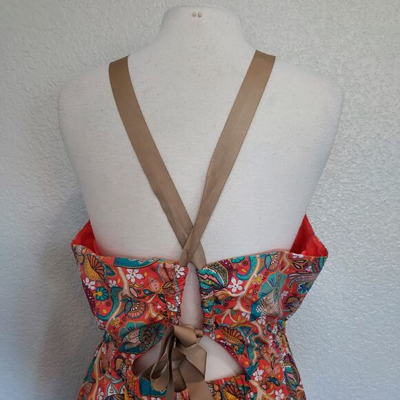 Antonio Melani Orange & Blue Paisley Halter Dress Size 12 - Picture 7 of 10